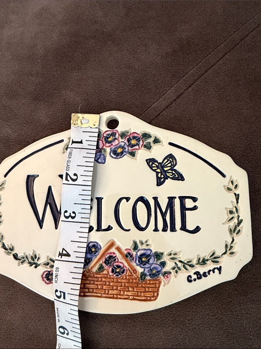 Longaberger ceramic Welcome Wall or Garden Plaque w/ Floral Basket and Butterfly - Picture 5 of 6